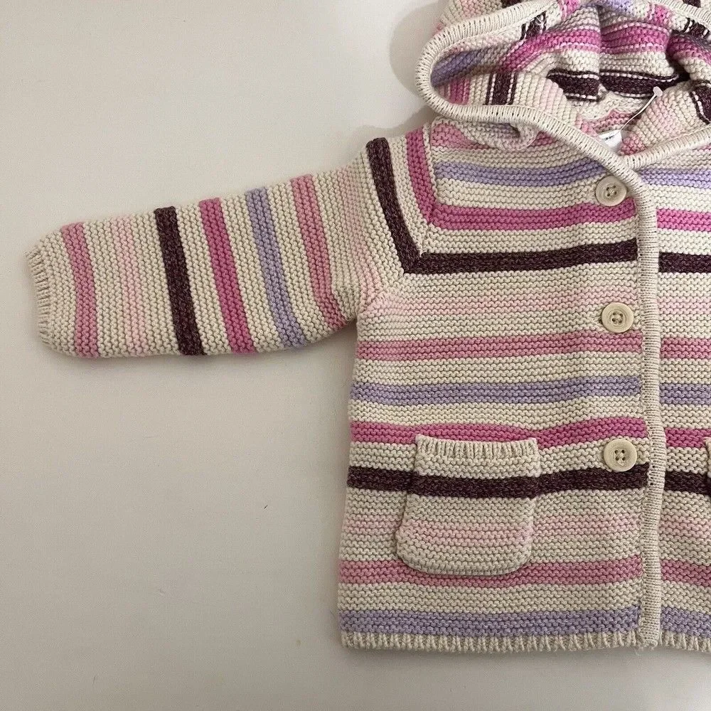 Baby Gap Garter Sweater Cardigan Pink Purple Striped Girls Size 3-6 Months NWT